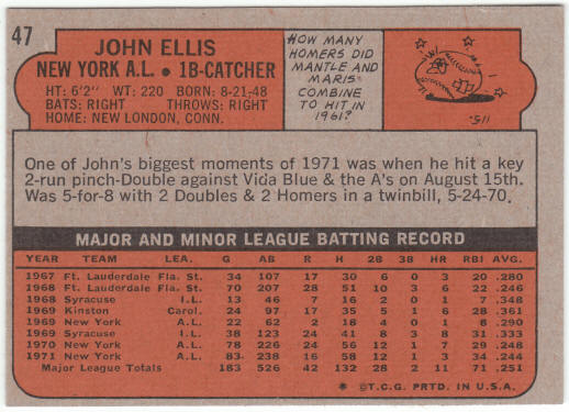 1972 Topps Baseball #47 John Ellis
