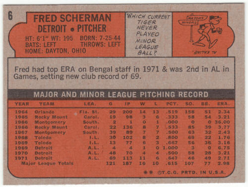 1972 Topps Baseball #6 Fred Scherman