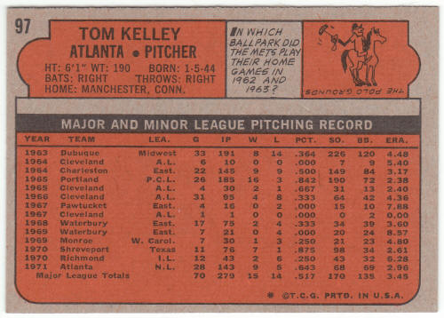 1972 Topps Baseball #97 Tom Kelley