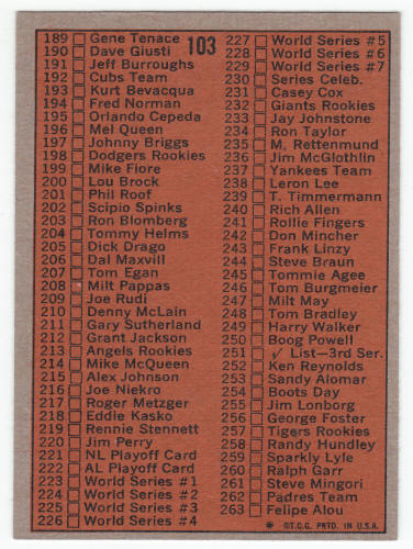 1972 Topps 2nd Series Checklist #103A VAR NM back