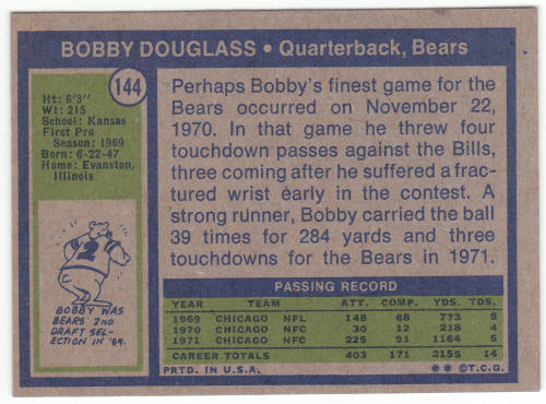 1972 Topps #144 Bobby Douglass back