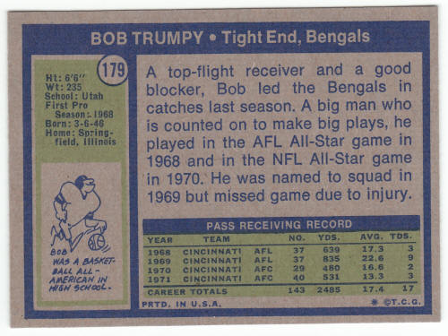 1972 Topps Football #179 Bob Trumpy