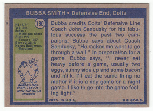 1972 Topps Bubba Smith #190 back
