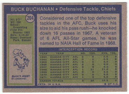1972 Topps Football #204 Buck Buchanan