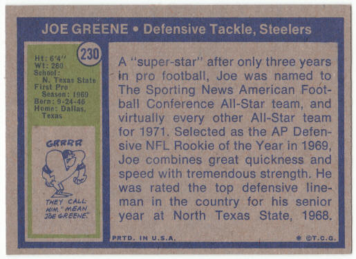 1972 Topps Football #230 Joe Greene