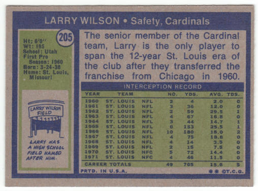 1972 Topps Football #205 Larry Wilson