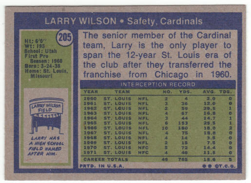 1972 Topps Football #205 Larry Wilson