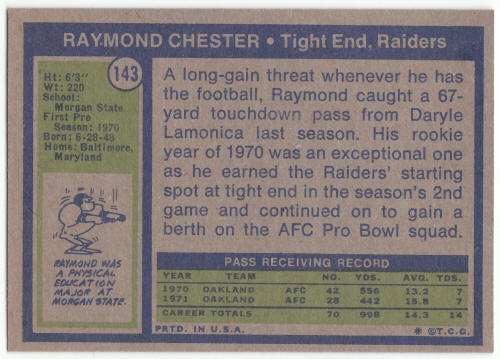 1972 Topps Football #143 Raymond Chester Rookie Card