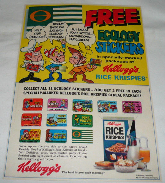 1973 Kelloggs Ecology Stickers Cereal Premiums Ad