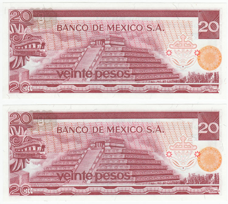 1973 Mexico 20 Pesos Notes back