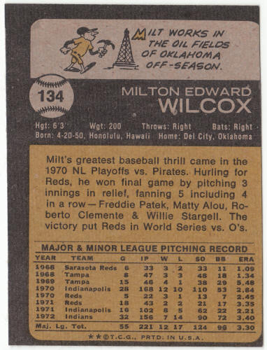 1973 Topps Baseball #134 Milt Wilcox
