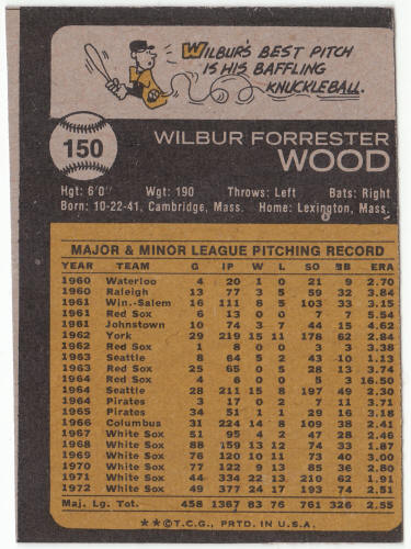 1973 Topps Baseball #150 Wilbur Wood