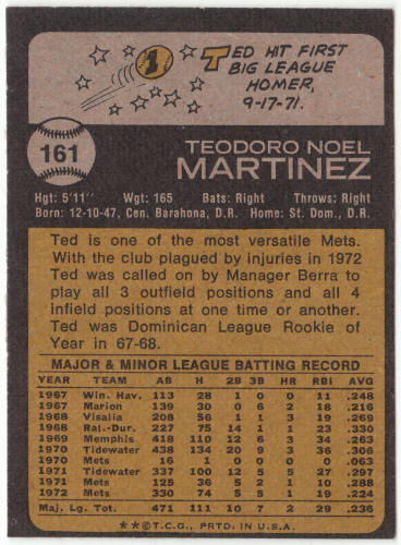 1973 Topps Baseball #161 Ted Martinez