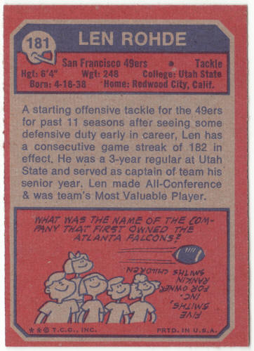 1973 Topps #181 Len Rohde Rookie Card