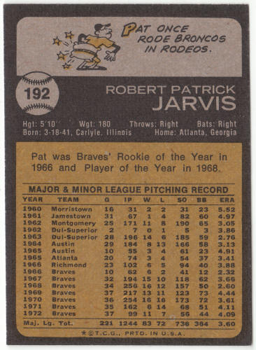 1973 Topps Baseball #192 Pat Jarvis