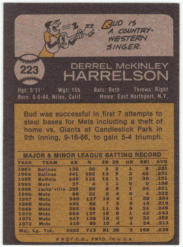 1973 Topps Baseball #223 Bud Harrelson