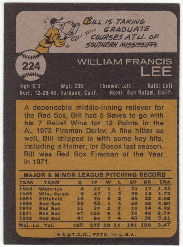 1973 Topps Baseball #224 Bill Lee