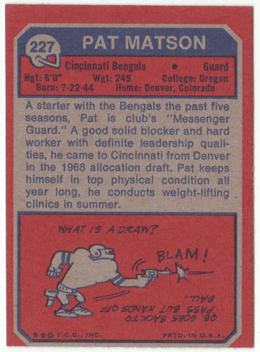 1973 Topps Football #227 Pat Matson