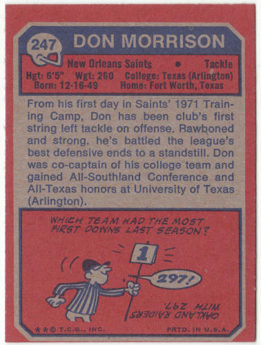 1973 Topps Football #247 Don Morrison Rookie Card