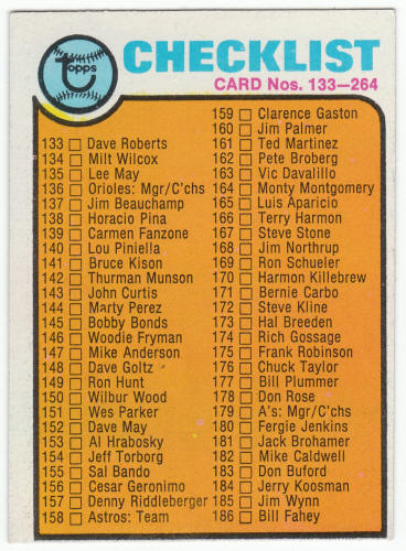 1973 Topps Baseball #264 2nd Series Checklist
