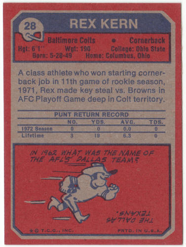 1973 Topps Football #28 Rex Kern Rookie Card