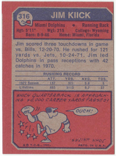 1973 Topps Football #316 Jim Kiick