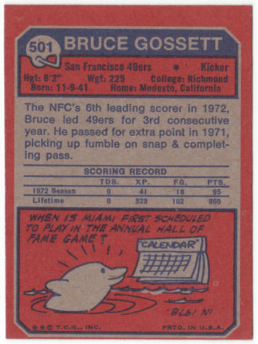 1973 Topps Football #501 Bruce Gossett