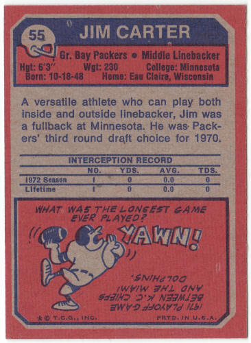 1973 Topps Football #55 Jim Carter Rookie Card