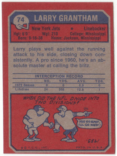 1973 Topps Football #74 Larry Grantham