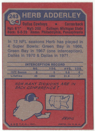 1973 Topps Football #243 Herb Adderley