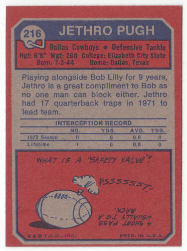 1973 Topps Football #216 Jethro Pugh Rookie Card