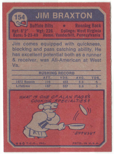 1973 Topps #154 Jim Braxton Rookie Card