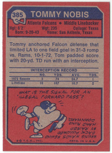 1973 Topps #385 Tommy Nobis