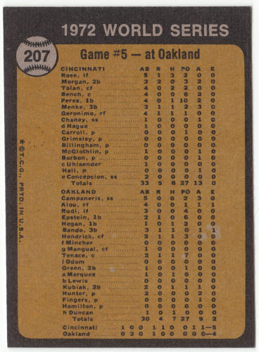 1973 Topps #207 World Series Game 5 Johnny Bench back