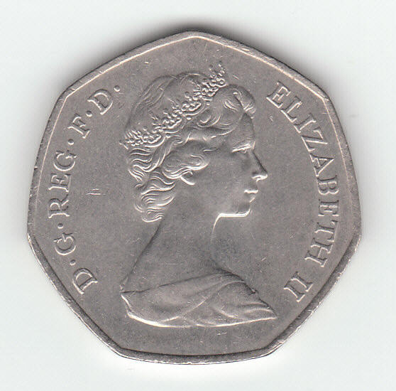 1973 England 50 Pence Commemorative Coin Obverse