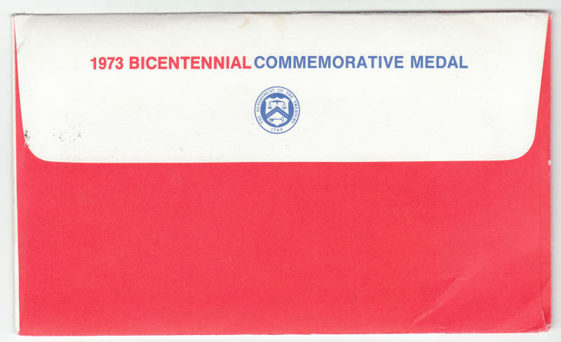 1973 Bicentennial Commemorative Bronze Medal First Day Cover back