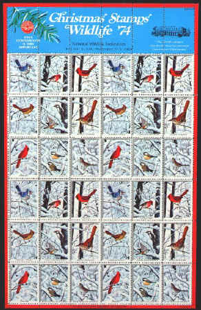 Christmas Stamps Wildlife '74 Sheet