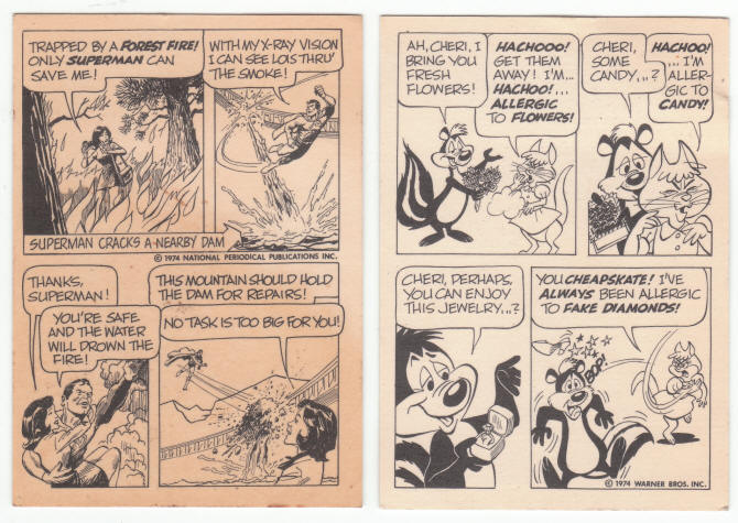 1974 Wonder Bread Lois Lane and Pepe Le Pew Premium Cards back