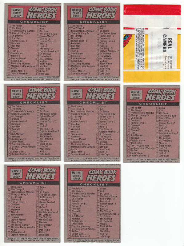 1975 Topps Comic Book Heroes Stickers Gray Checklists