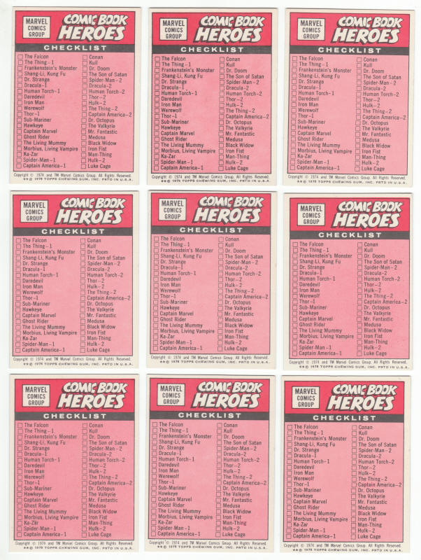 1975 Topps Comic Book Heroes Stickers White Checklists