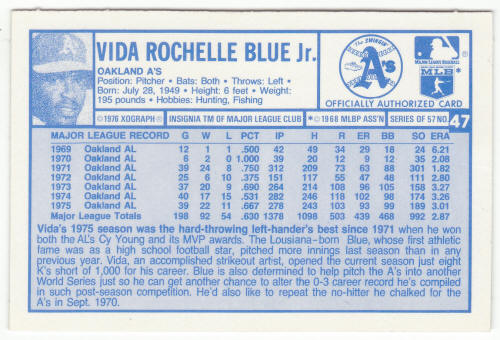 1976 Kelloggs 3D Baseball #47b Vida Blue