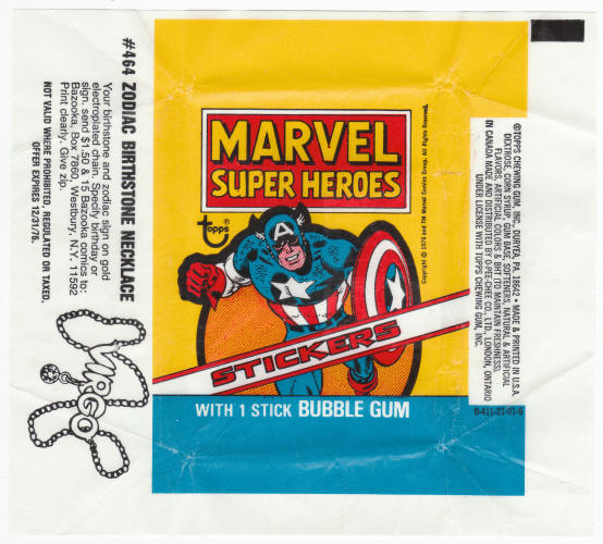 1976 Topps Marvel Super Heroes Captain America Wrapper