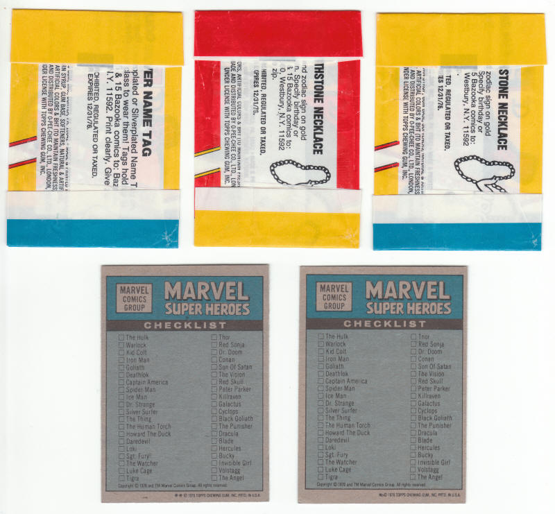 1976 Topps Marvel Super Heroes Checklists
