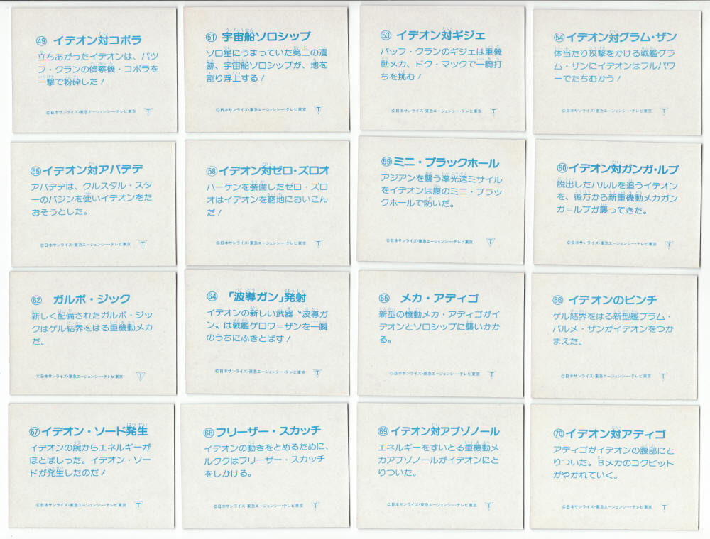 1982 Yamakatsu Space Runaway Ideon Trading Cards backs