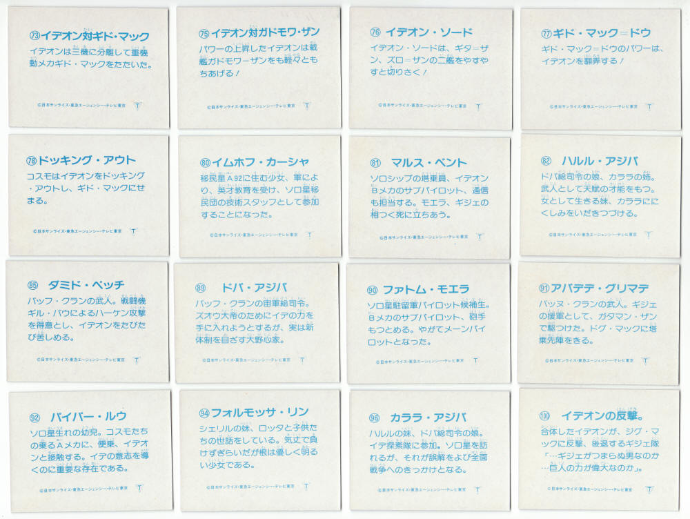 1982 Yamakatsu Space Runaway Ideon Trading Cards backs