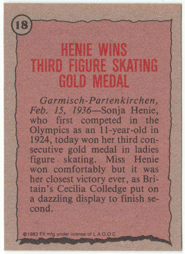 1983 Historys Greatest Olympians #18 Sonja Henie