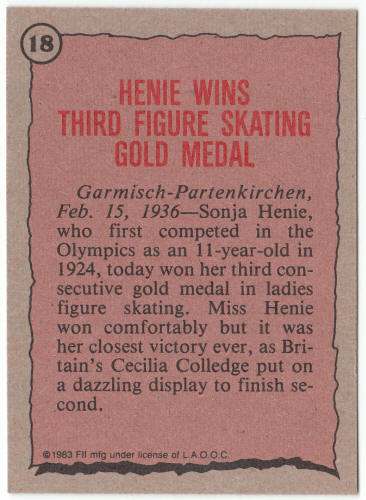 1983 Historys Greatest Olympians #18 Sonja Henie