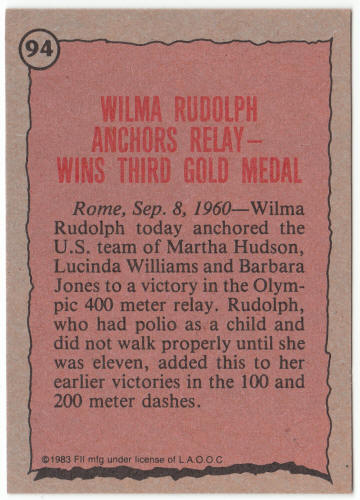 1983 Historys Greatest Olympians #94 Wilma Rudolph