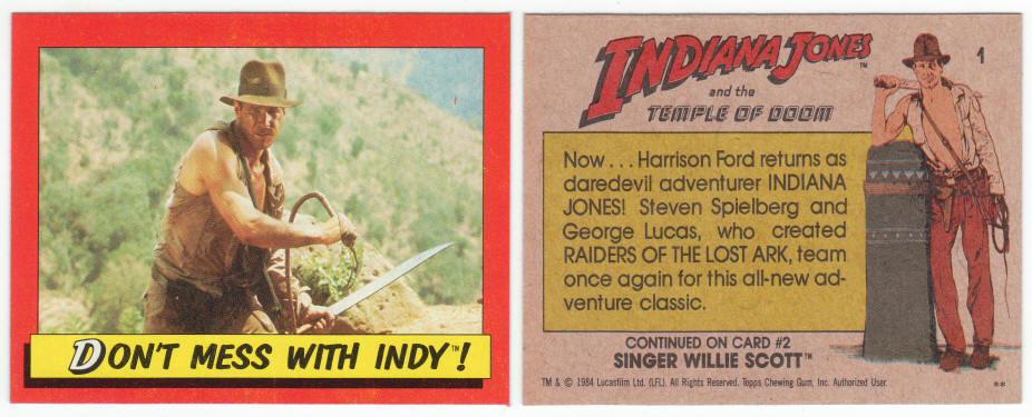 1984 Topps Indiana Jones And The Temple Of Doom Trading Cards