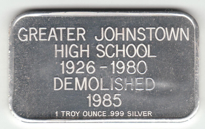 Greater Johnstown High School Silver Proof Ingot back
